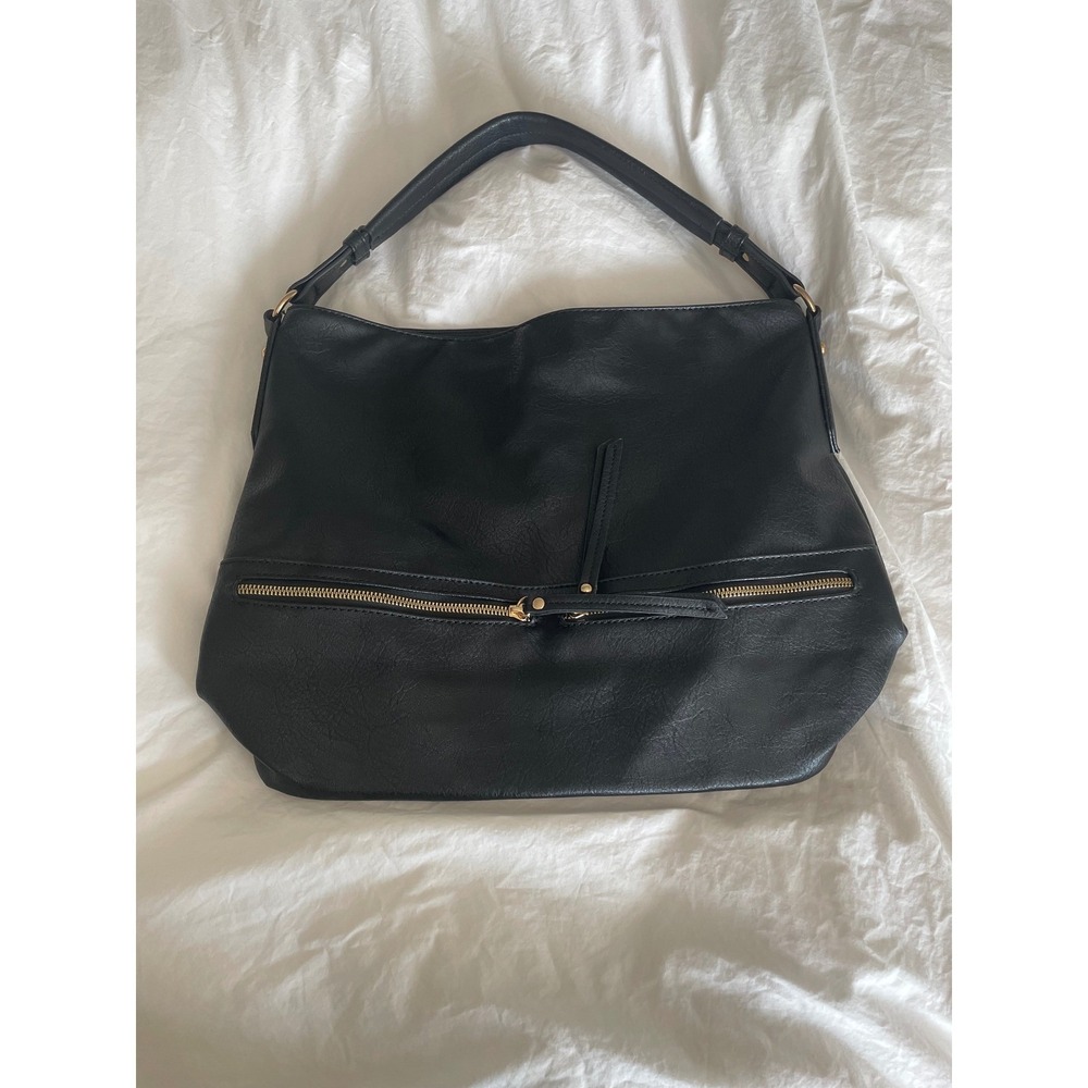 Hobo Shoulder Bag Minimalist Black Faux Leather